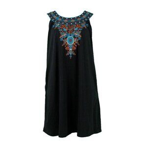 Industrie B Sz M Black Multi Embroidered Side Pockets Cotton Blend Knit Dress